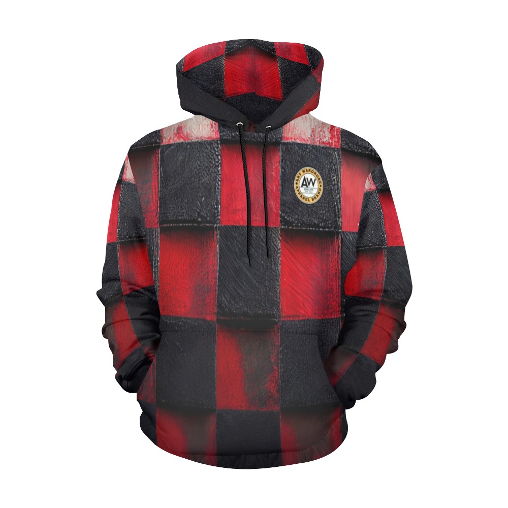 red and black checkered 2 All Over Print Hoodie for Men (USA Size) (Model H13)