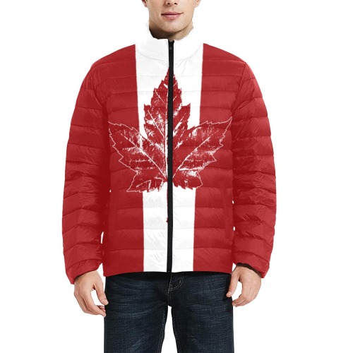 Cool Canada Puffy Coat Retro Canada Flag Men's Stand Collar Padded Jacket (Model H41)
