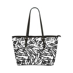 Brush Stroke Black and White Leather Tote Bag/Large (Model 1651)