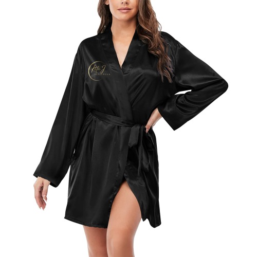 KitaJ Black Belted Robe Women's Long Sleeve Belted Night Robe