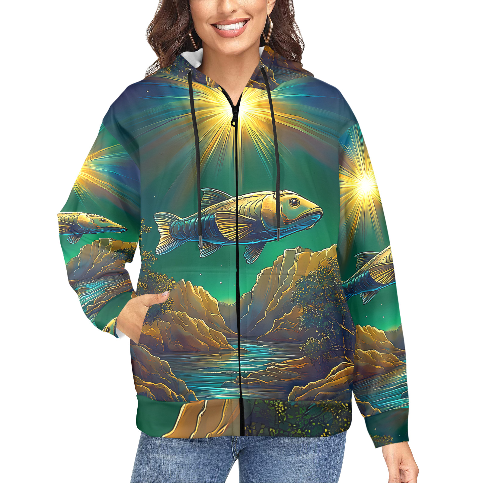 Celestial Swim Women's Fleece Full-Zip Hoodie (Model H60)