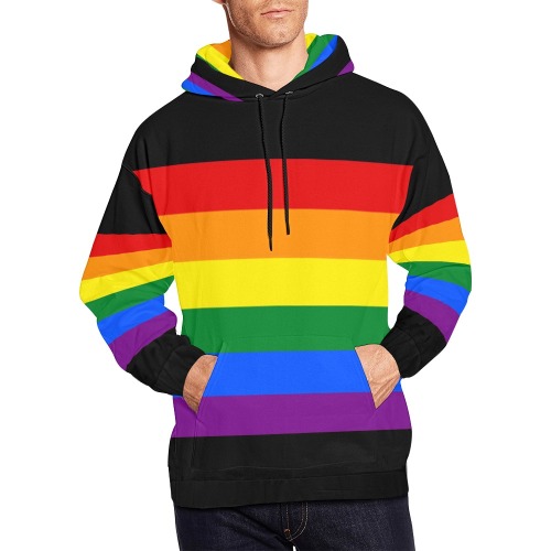 Gay Pride Rainbow Flag Stripes All Over Print Hoodie for Men (USA Size) (Model H13)