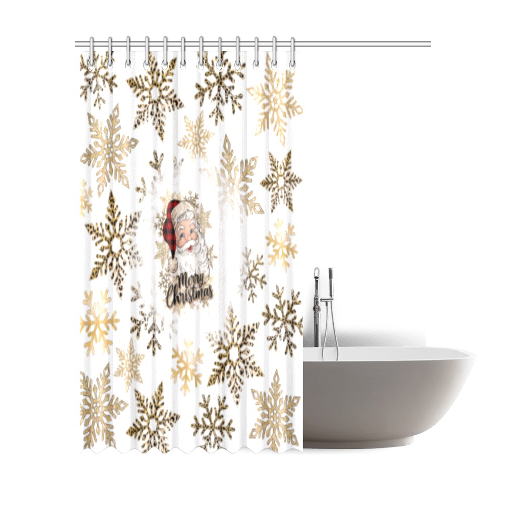 SantaSnowflakesGoldLeopard Shower Curtain 72"x84"