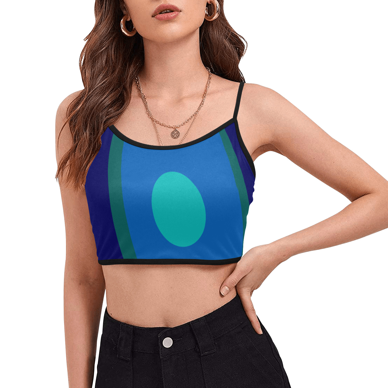 Dimensional Blue Abstract 915 Women's Spaghetti Strap Crop Top (Model T67)