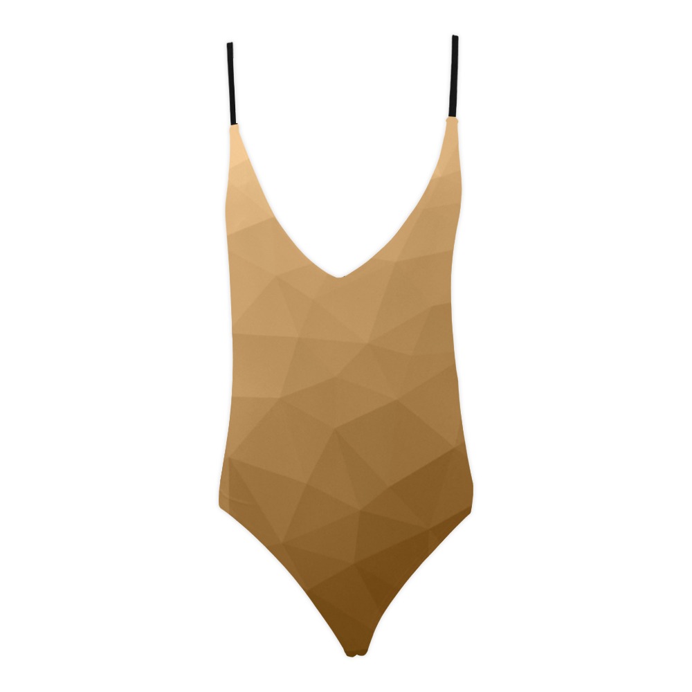 Brown gradient geometric mesh pattern Sexy Lacing Backless One-Piece Swimsuit (Model S10)
