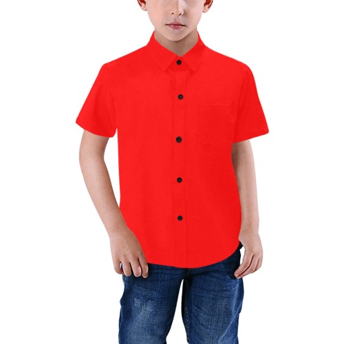 Merry Christmas Red Solid Color Boys' All Over Print Short Sleeve Shirt (Model T59)