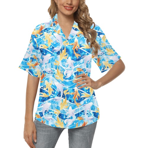 KOI FISH 001 All Over Print Hawaiian Shirt for Women (Model T58)
