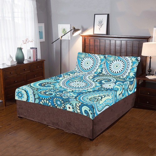 Beautiful Vintage Paisley Blue 3-Piece Bedding Set