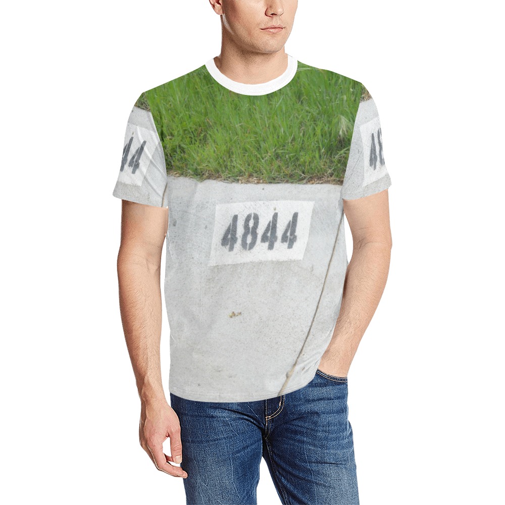 Street Number 4844 with white collar Men's All Over Print T-Shirt (Solid Color Neck) (Model T63)