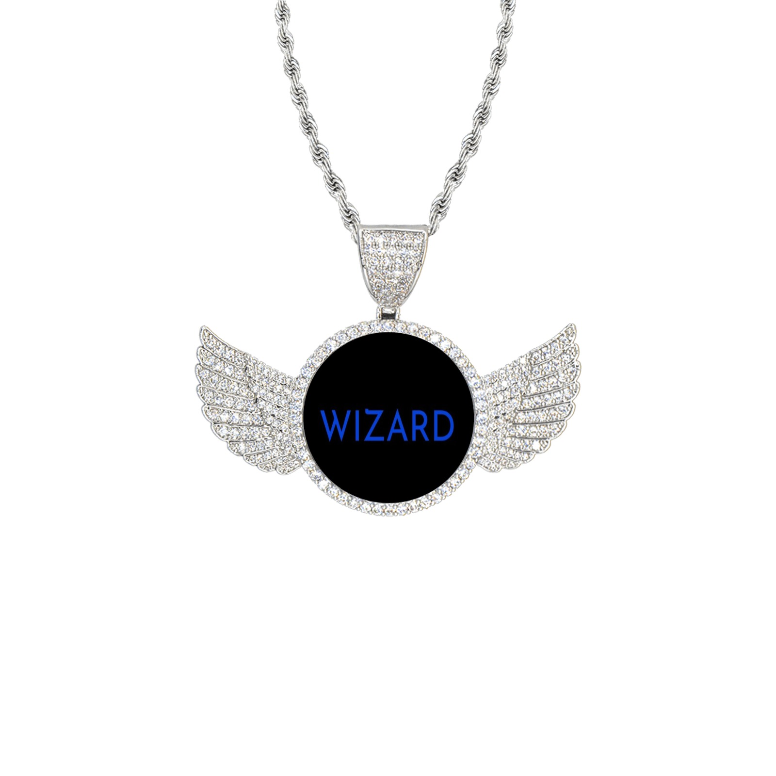 Wizard Wings Silver Photo Pendant with Rope Chain