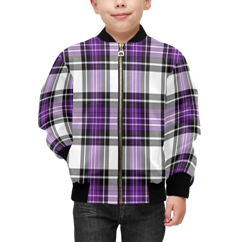 Purple Black Plaid Kids' Bomber Jacket with Pockets (Model H40)