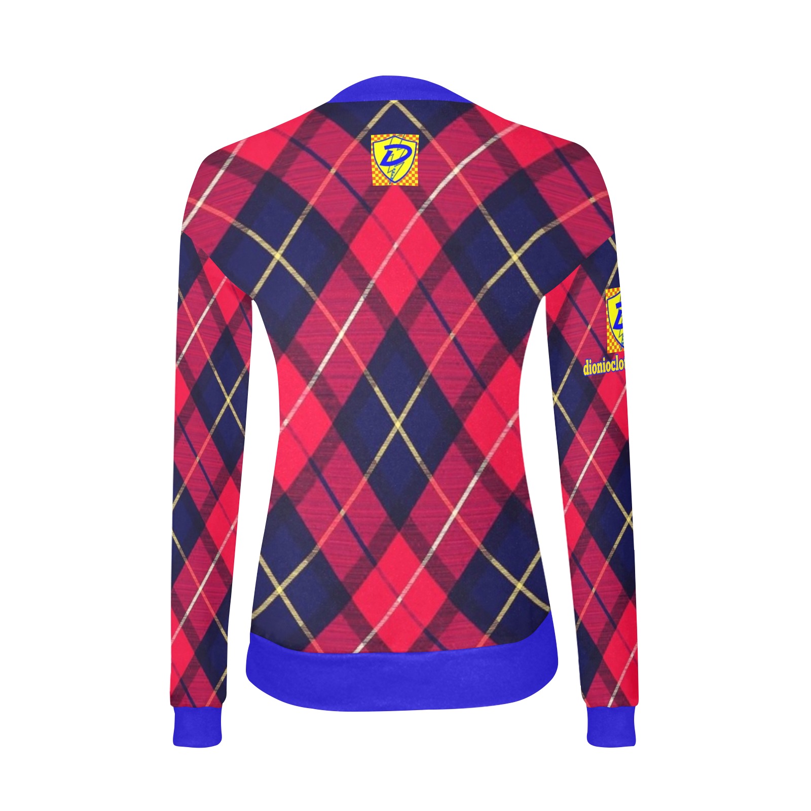 DIONIO Clothing - Ladies' Argyle Red,Blue & Yellow V-Neck Sweater Women's All Over Print V-Neck Sweater (Model H48)