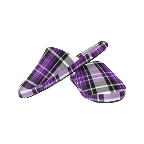 Purple Black Plaid Men's Cotton Slippers (Model 0601)