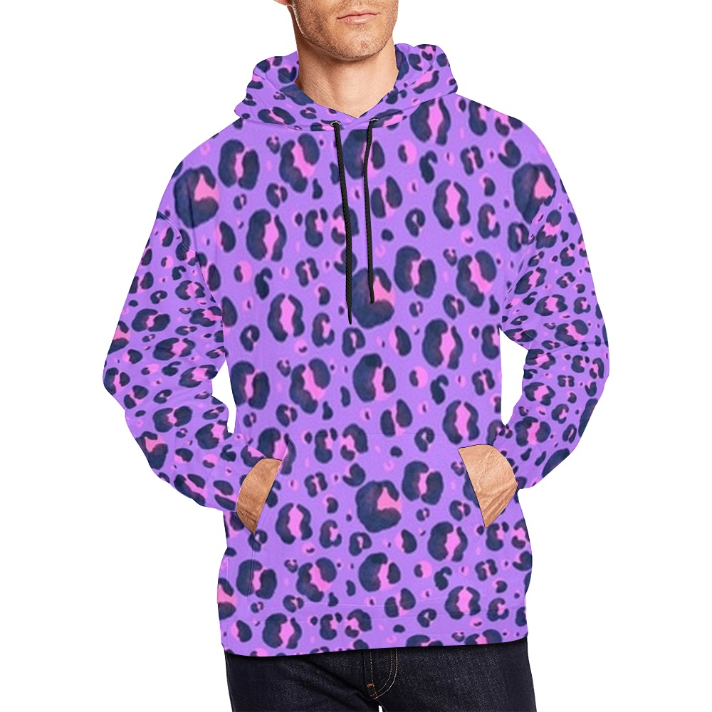 Pink and Purple Animal Print All Over Print Hoodie for Men (USA Size) (Model H13)