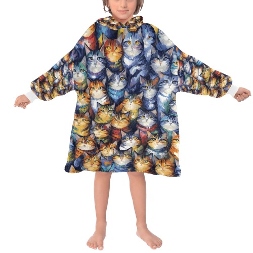 Pattern of colorful cats. Adorable cute animals. Blanket Hoodie for Kids