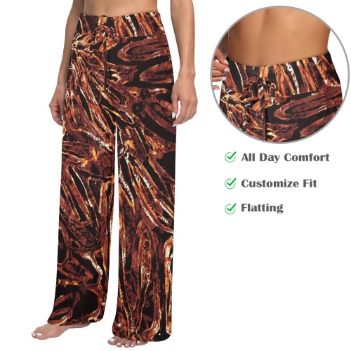 Abstract Style-Golden-Brown Women's Wide Leg Lounge Pants (Model L77)