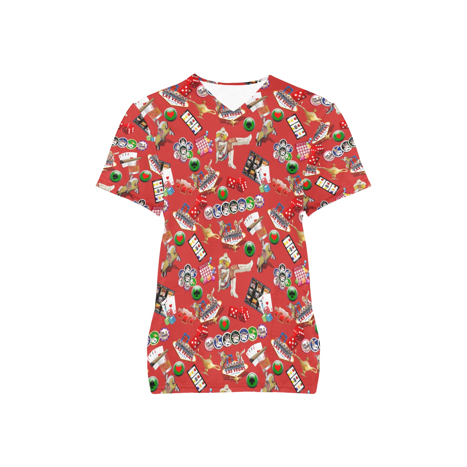 Las Vegas Icons Gamblers Delight Red All Over Print Scrub Top ID D6112680