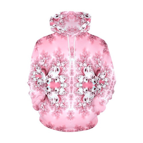Pink Rose Garden Frost Fractal All Over Print Hoodie for Women (USA Size) (Model H13)