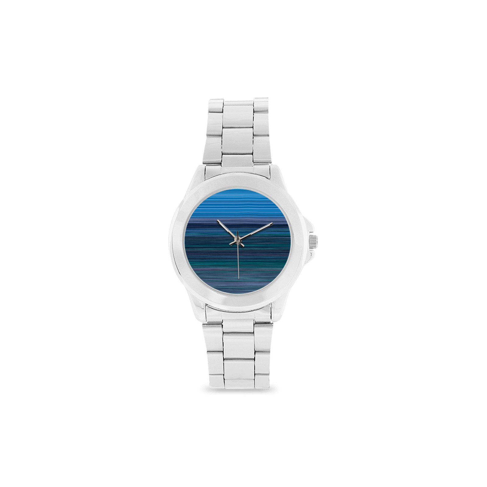 Abstract Blue Horizontal Stripes Unisex Stainless Steel Watch(Model 103)