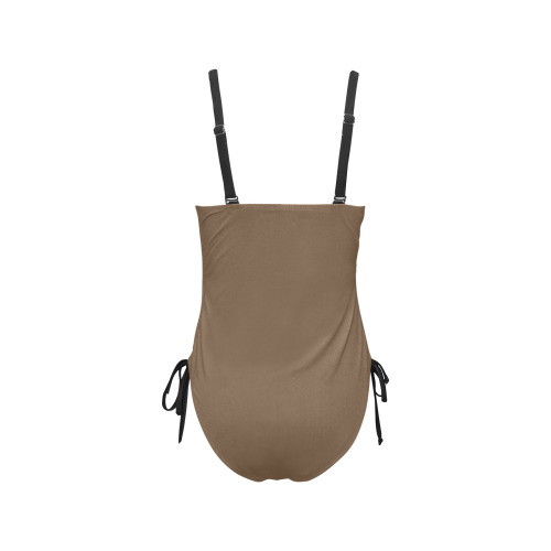 brown Drawstring Side One-Piece Swimsuit (Model S14)