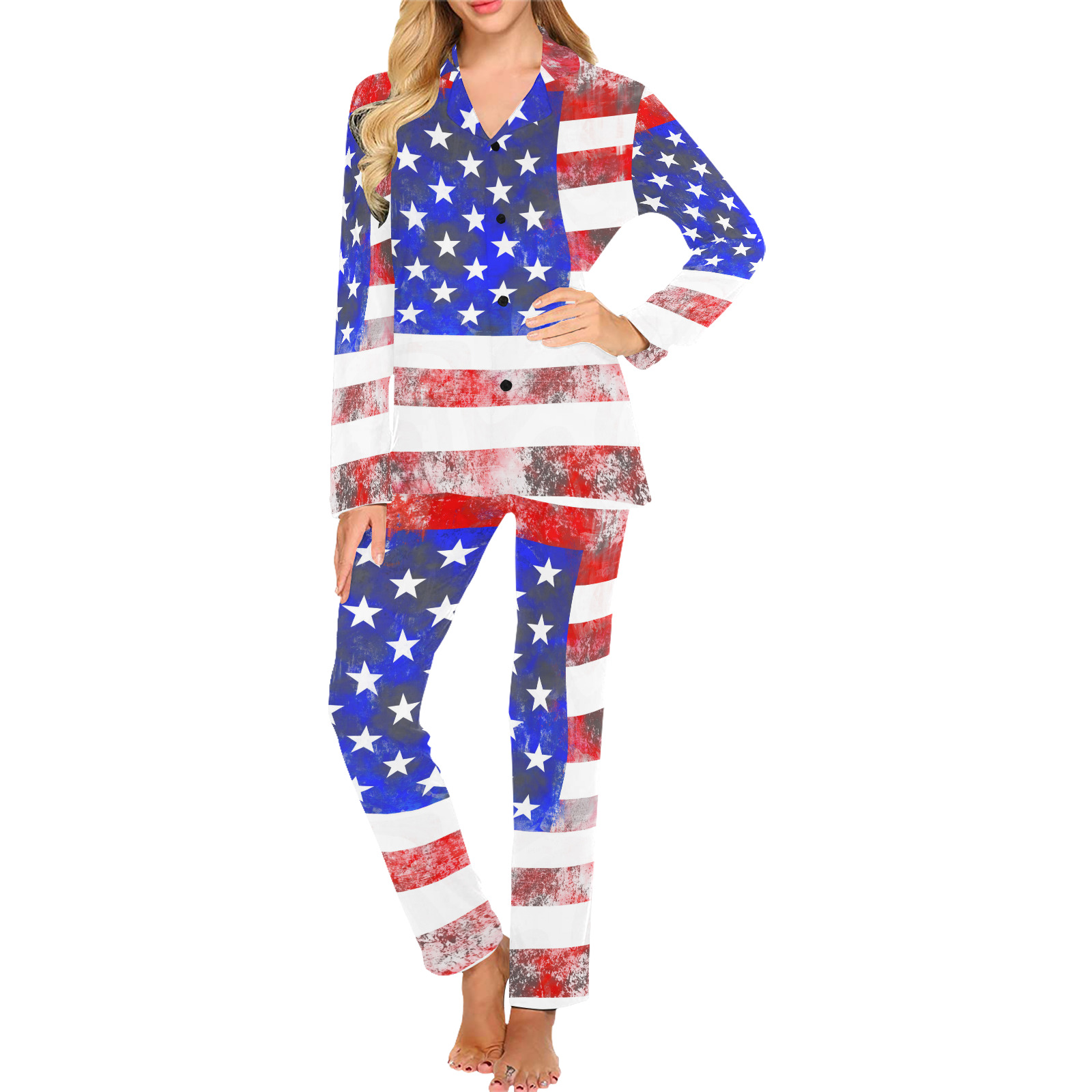 Extreme Grunge American Flag of the USA Women's Long Pajama Set