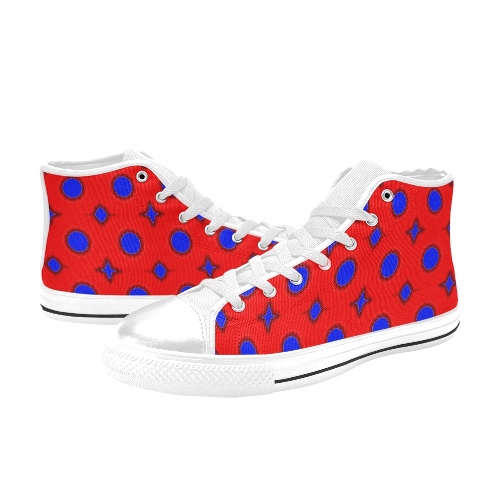 RC blue white High Top Canvas Shoes for Kid (Model 017)