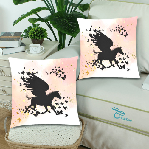 Running Pegasus With Butterflies Rose Custom Zippered Pillow Cases 18"x 18" (Twin Sides) (Set of 2)