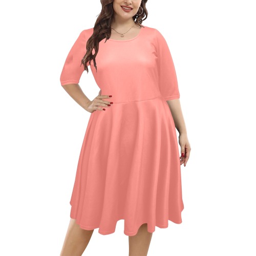 color tea rose Half Sleeve Skater Dress (Model D61)
