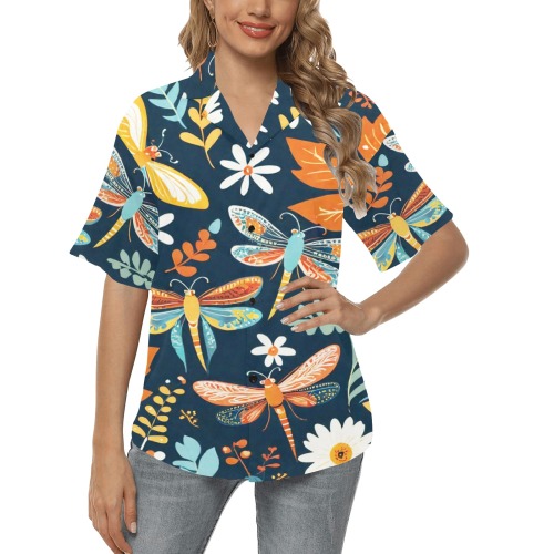 Bohemian Dragonflies 1 All Over Print Hawaiian Shirt for Women (Model T58)