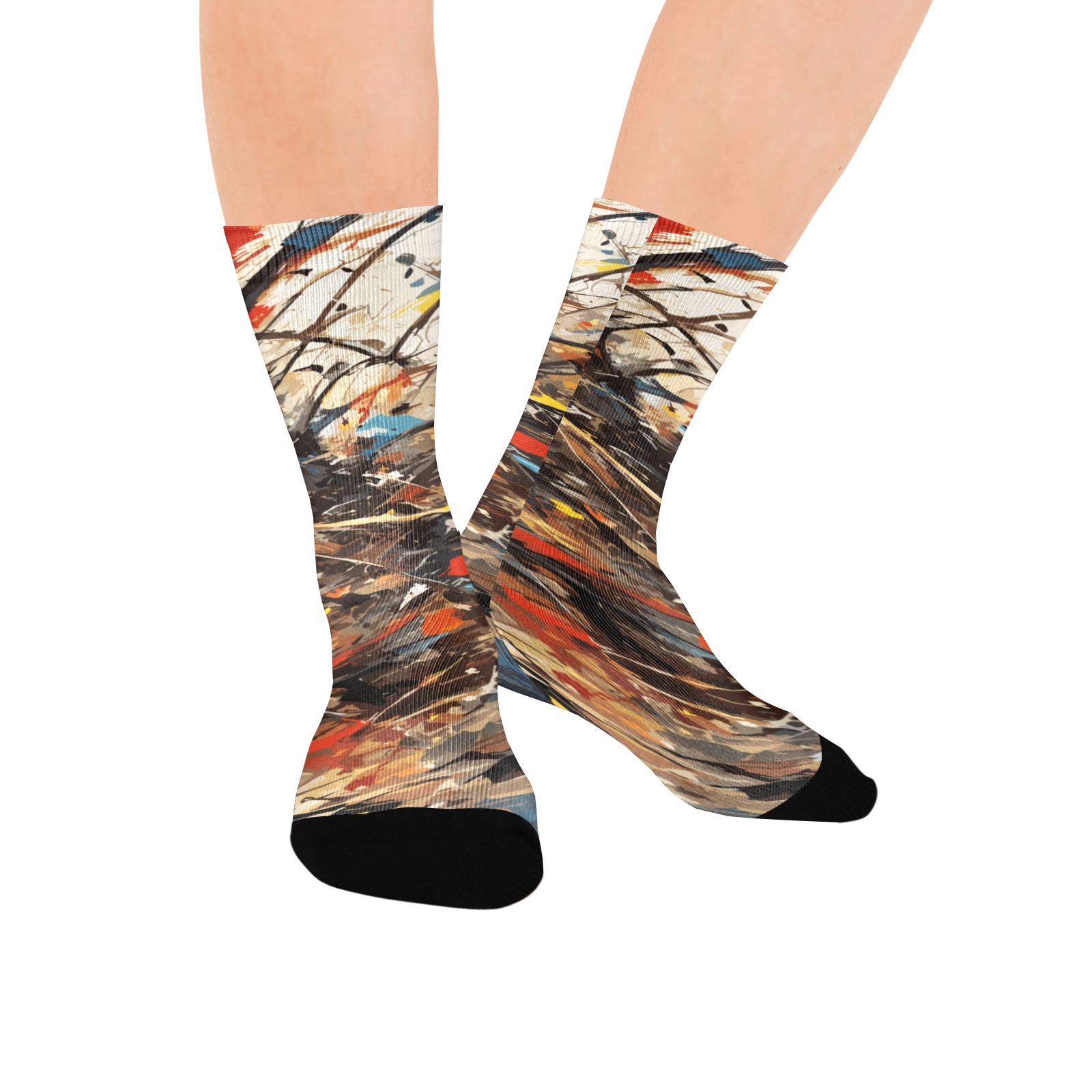 Mix of colofrul paint and dark lines abstract art Custom Socks for Women