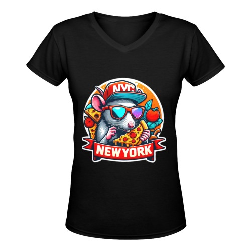 NYC RAT EATING NEW YORK PIZZA 2 Women's Deep V-neck T-shirt (Model T19)