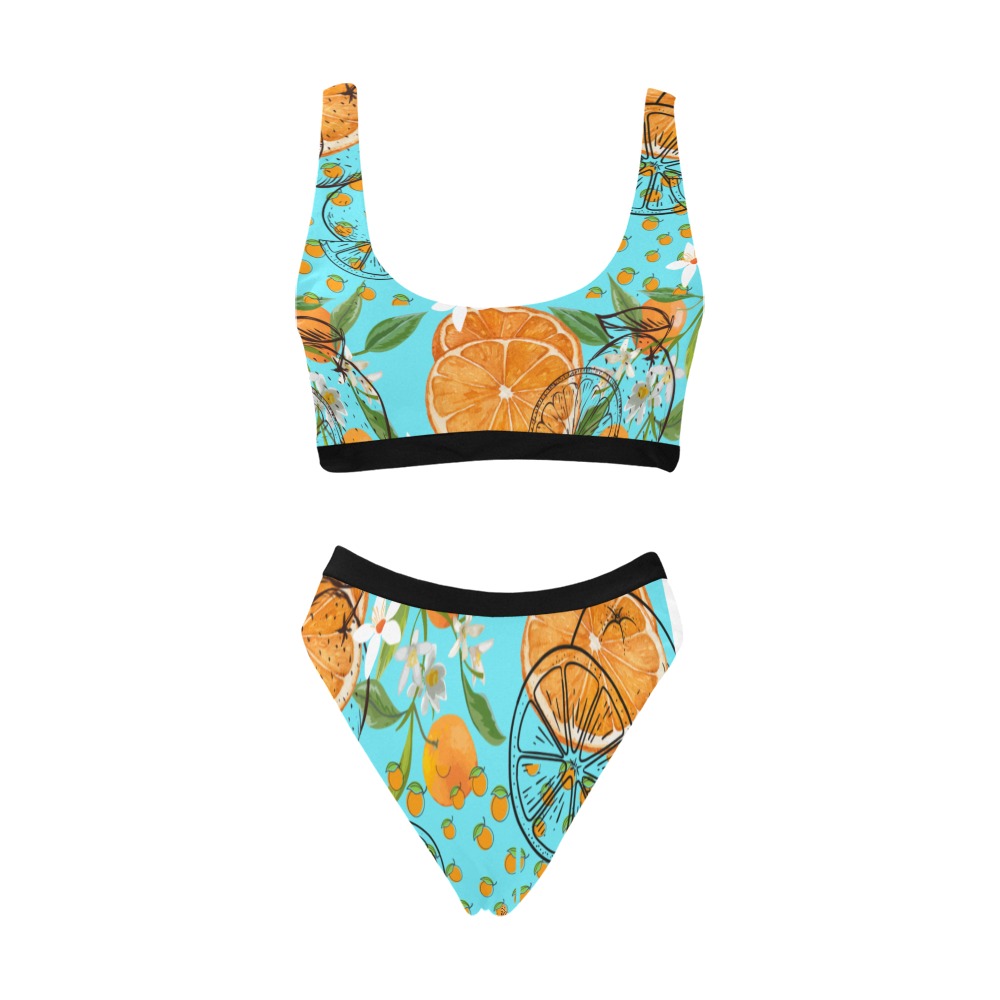 Zesty Oranges Sport Top & High-Waisted Bikini Swimsuit (Model S07)