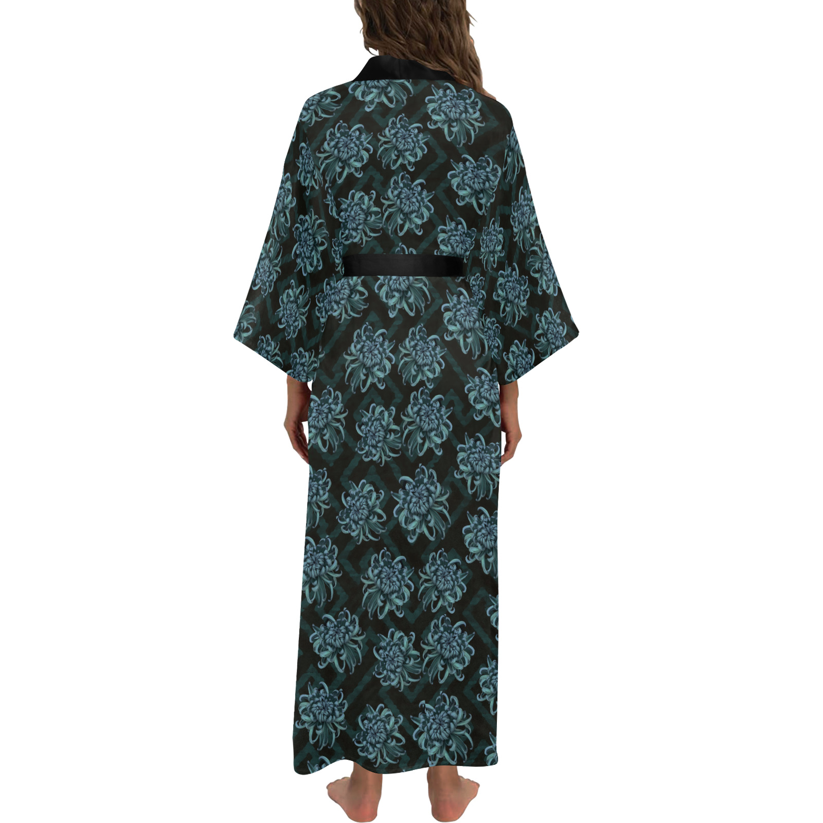 Blue Chrysanthemum Pattern Long Kimono Robe