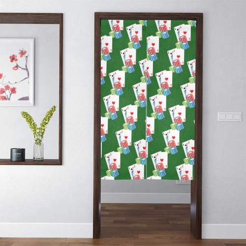 Blackjack & Poker Chips on Green Door Curtain Tapestry