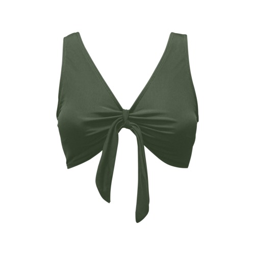 Solid Colors Dark Green Chest Bowknot Bikini Top (Model S33)