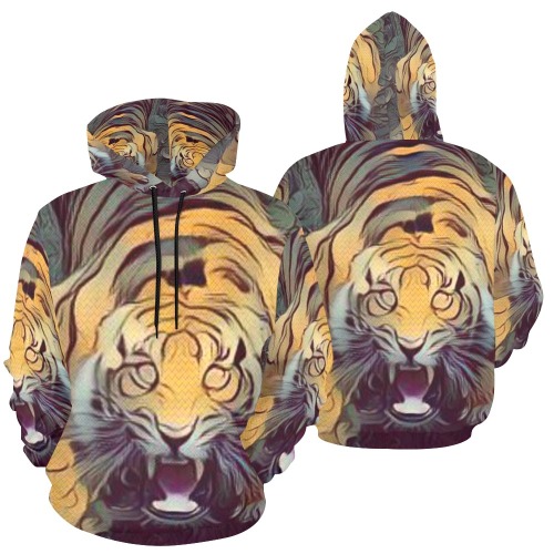 Tiger Color Painted Looking Up All Over Print Hoodie for Men (USA Size) (Model H13)