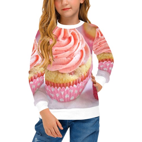 bb strawberry cup cakes Girls' All Over Print Crew Neck Sweater (Model H49)