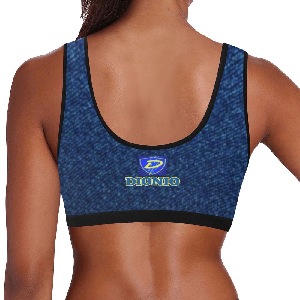 DIONIO Clothing - Ladies' Denim-Look Dark Blue Sports Bra Women's All Over Print Sports Bra (Model T52)