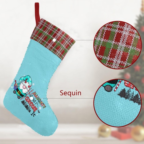 Naughty And I Gnome It Sequin Christmas Stocking