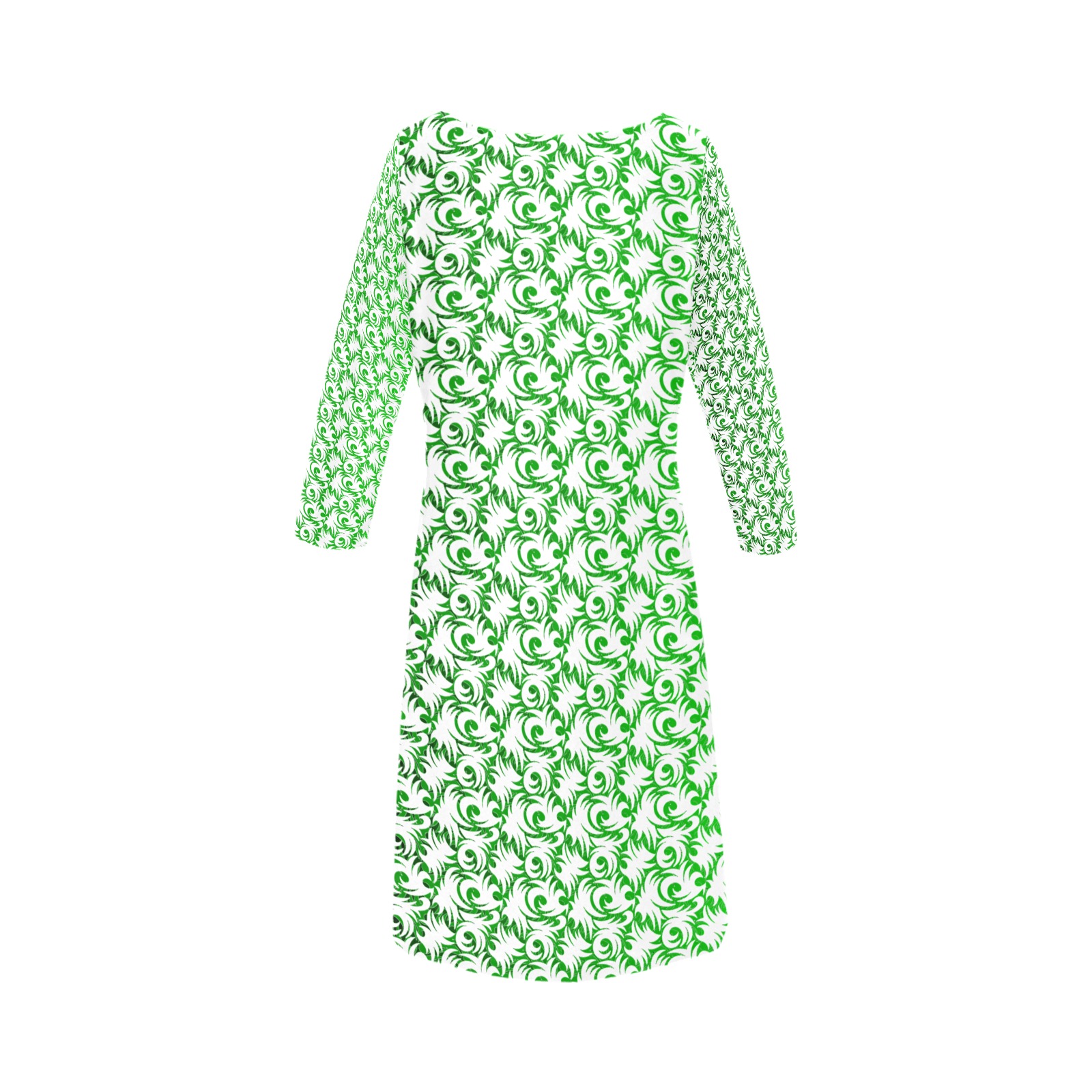 green swirl wht Rhea Loose Round Neck Dress(Model D22)