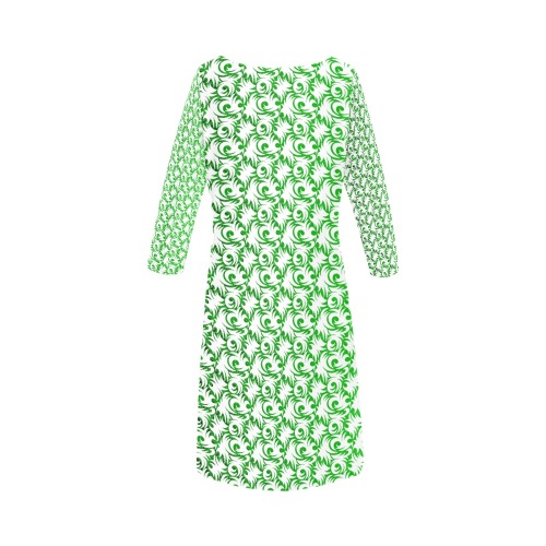 green swirl wht Rhea Loose Round Neck Dress(Model D22)