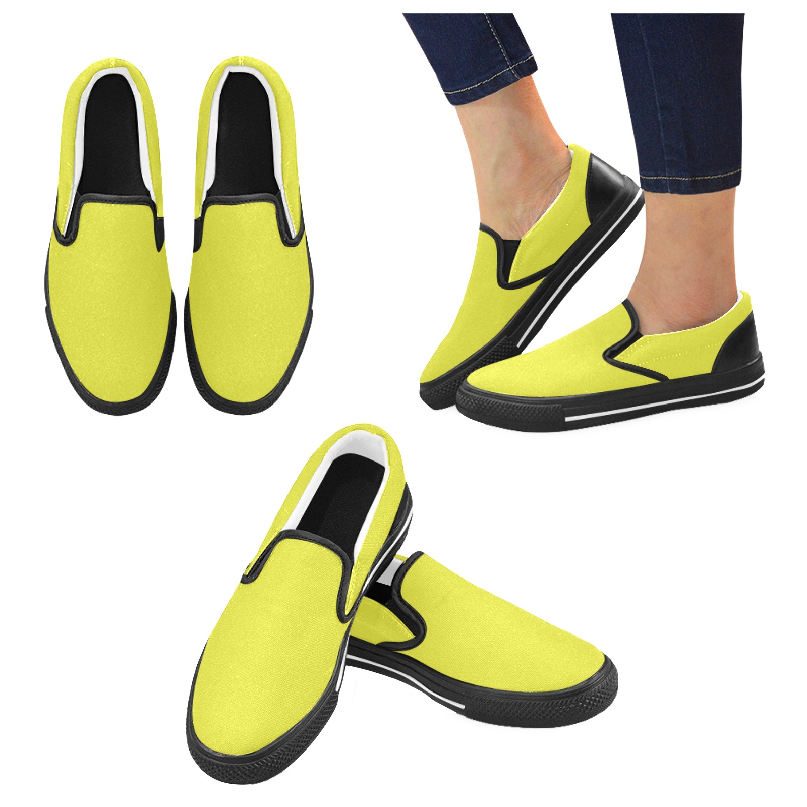 color maximum yellow Men's Slip-on Canvas Shoes (Model 019)