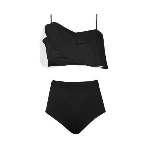 BLACK High Waisted Ruffle Bikini Set (Model S13)