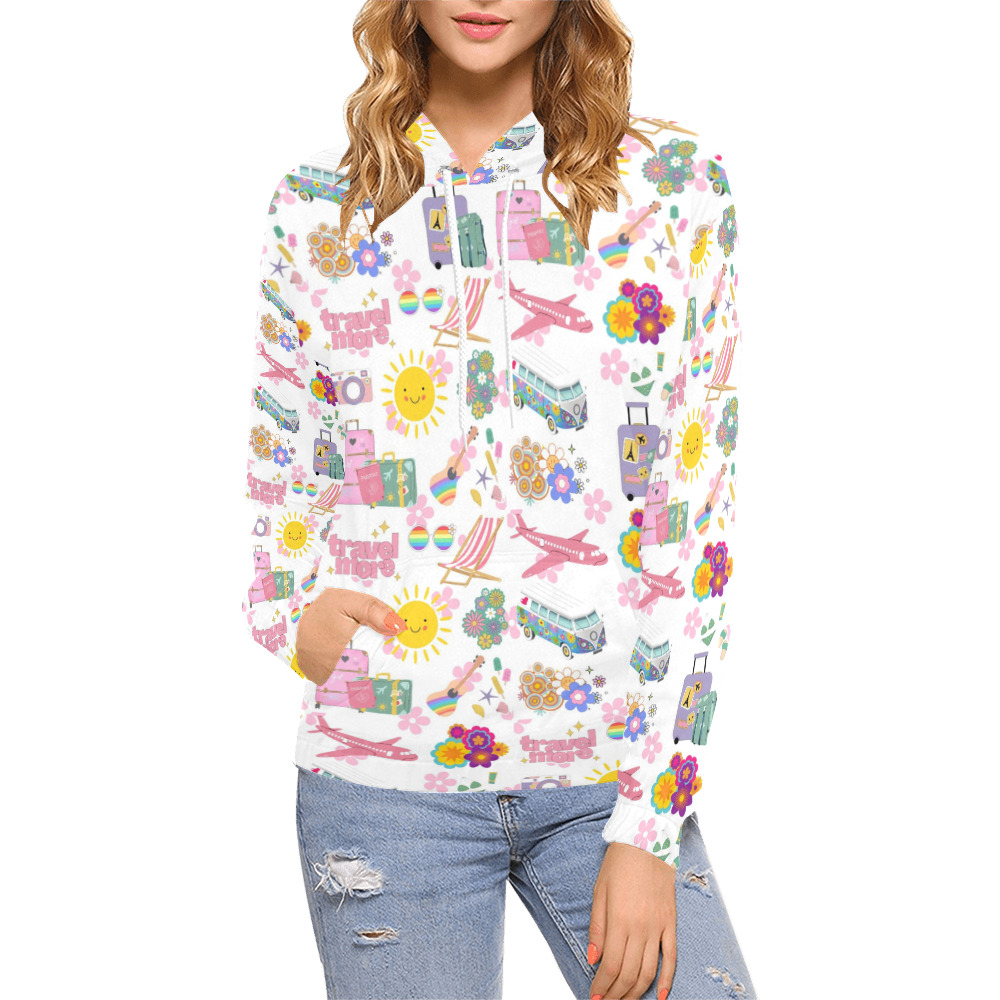 Hippie Summer Holiday Travel Vacation Artwork Design All Over Print Hoodie for Women (USA Size) (Model H13)
