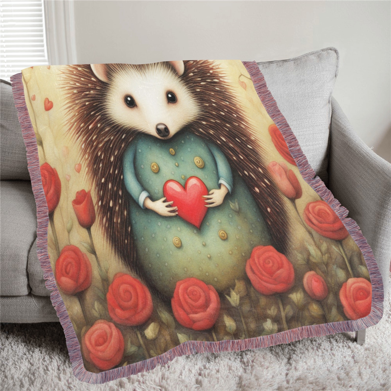 Hedgehog Love 2 Ultra-Soft Fringe Blanket 50"x60" (Mixed Pink)