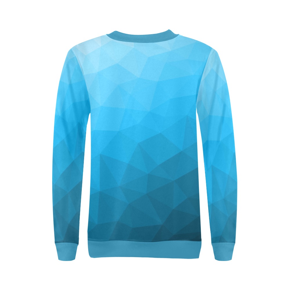 Cyan gradient geometric mesh pattern All Over Print Crewneck Sweatshirt for Women (Model H18)