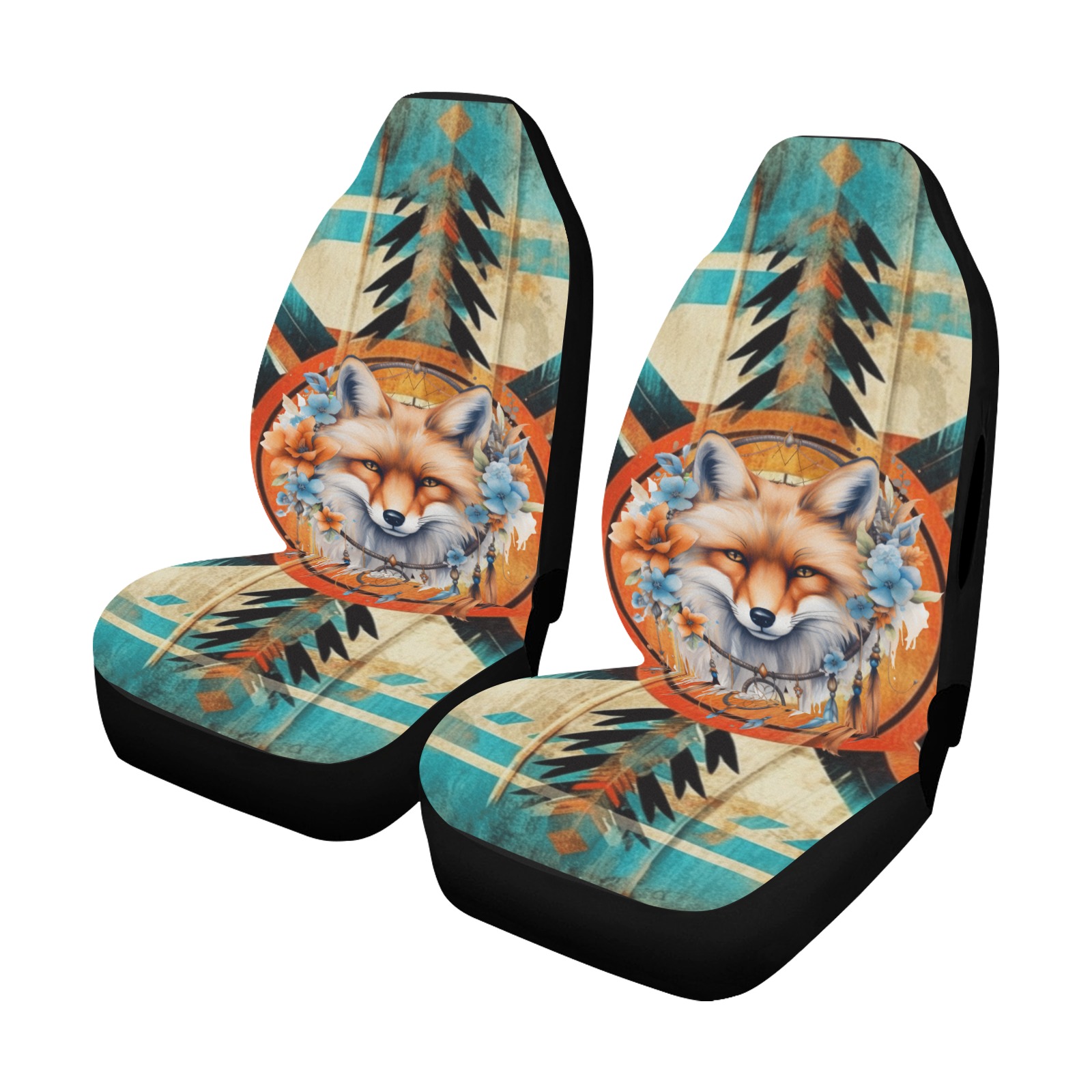 Native American Fox Car Seat Cover Airbag Compatible (Set of 2)