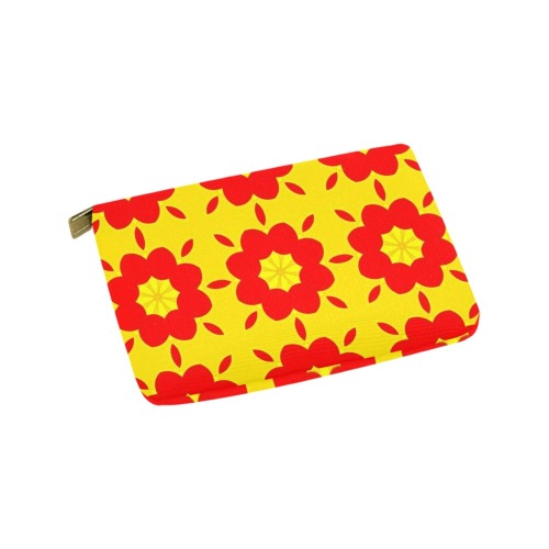 Red Flowers on Yellow Carry-All Pouch 9.5''x6''