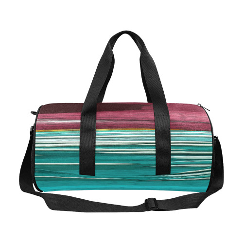 Abstract Red And Turquoise Horizontal Stripes Duffle Bag (Model 1679)