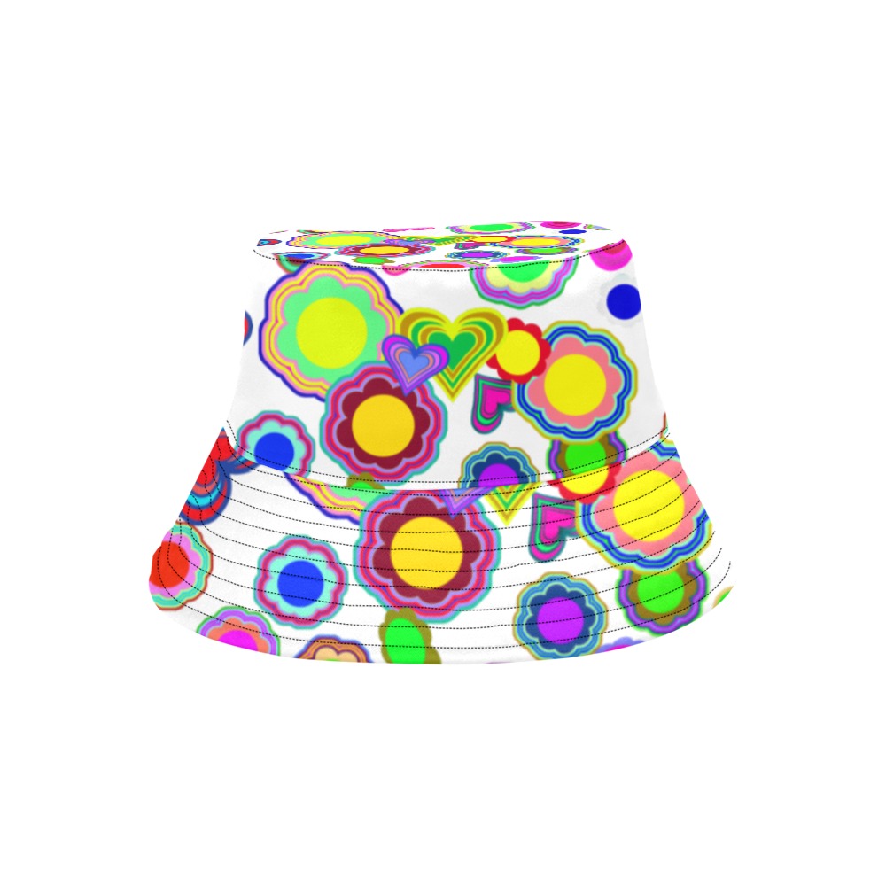 Groovy Hearts and Flowers White All Over Print Bucket Hat for Men